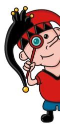 Maskottchen Kuony hält Lupe am Auge