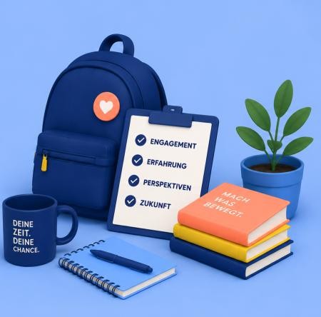 generiertes Bild mit Rucksack, Büchern passend zum Thema FSJ
