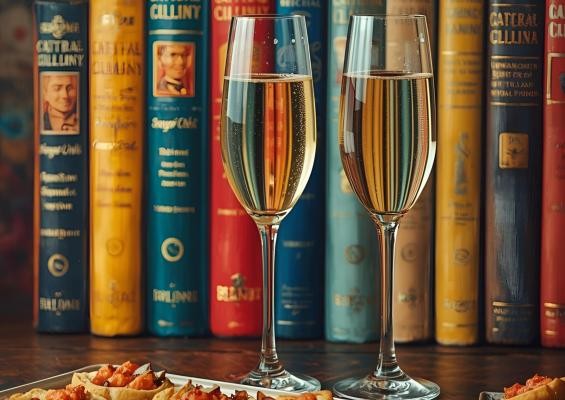 Sektgläs mit Büchern