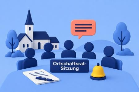 Eine Grafik zeigt Menschen im Gespräch bei einer Sitzung