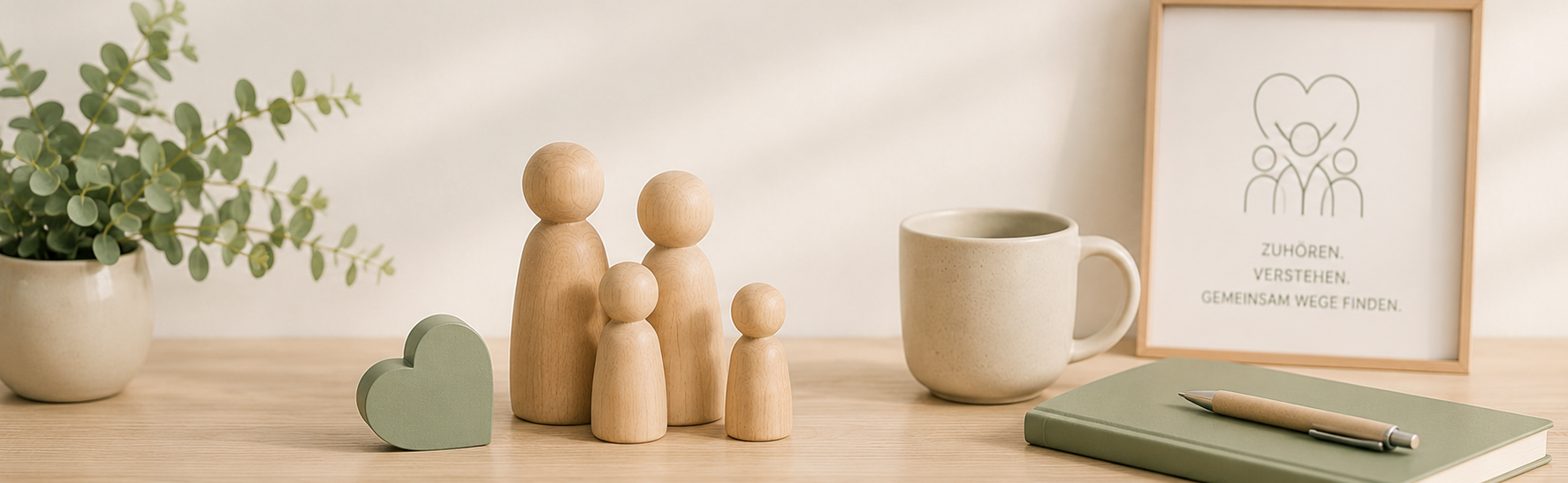 Das Bild zeigt eine Famlie aus Holz-Figuren