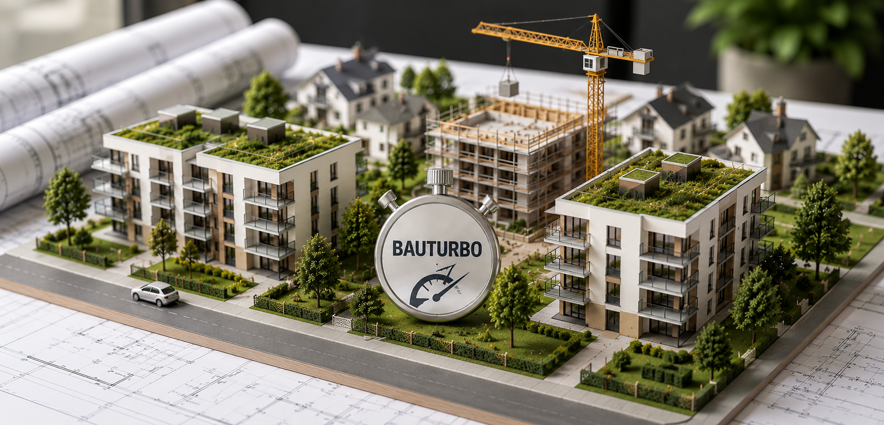 Mehrere Bauprojekte stehen auf einem Grundriss 