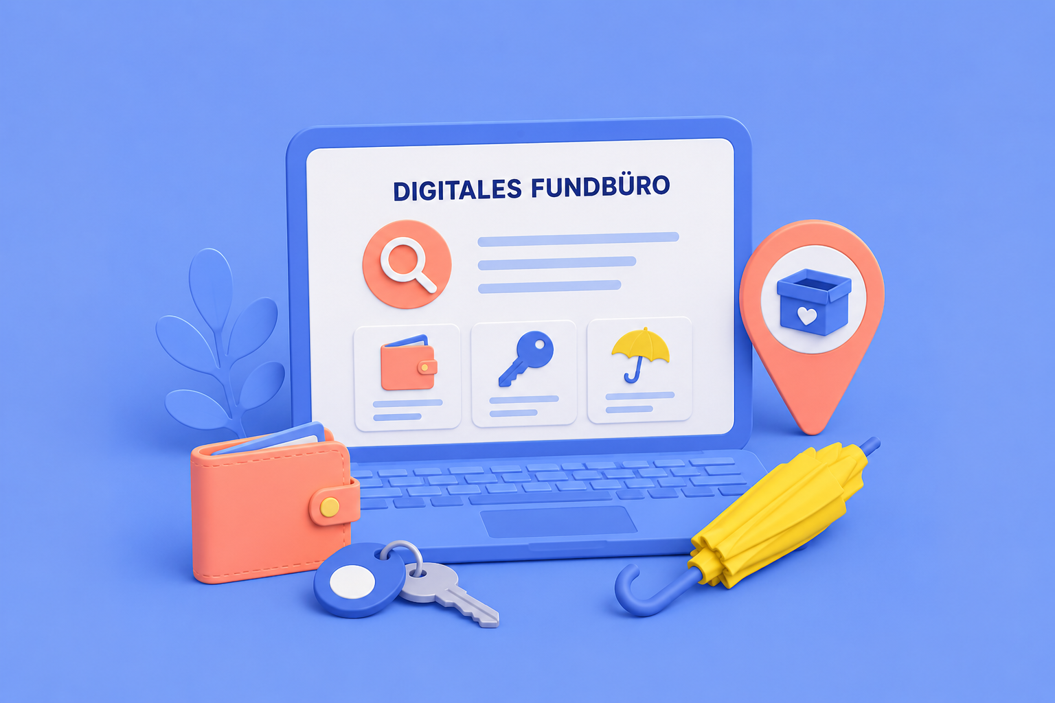 Eine Grafik zeigt einen Laptop mit dem geöffneten Fundbüro
