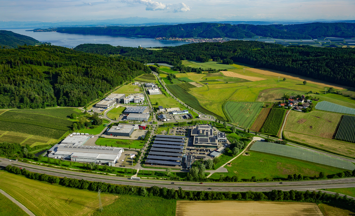 Luftbildaufnahme des Industriegebiet Hardt in Stockach 