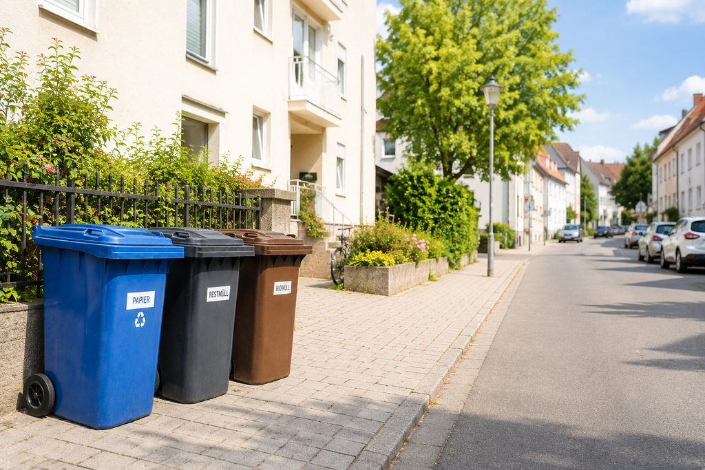 Abfalleimer stehen in einer Reihe